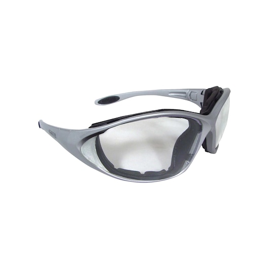 Profile of DEWALT framework safety glasses with foam shield lining.