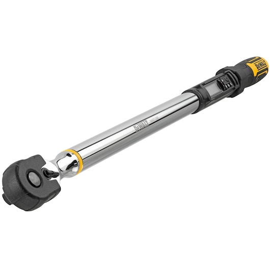Digital Torque Wrench on white background angled to show the end of tool
